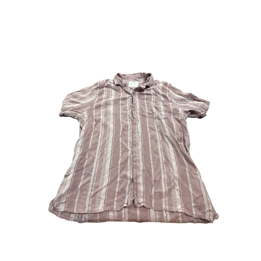 Hollister Mens XL Mauve Striped Cotton Linen Blend Short Sleeve Button Up Shirt